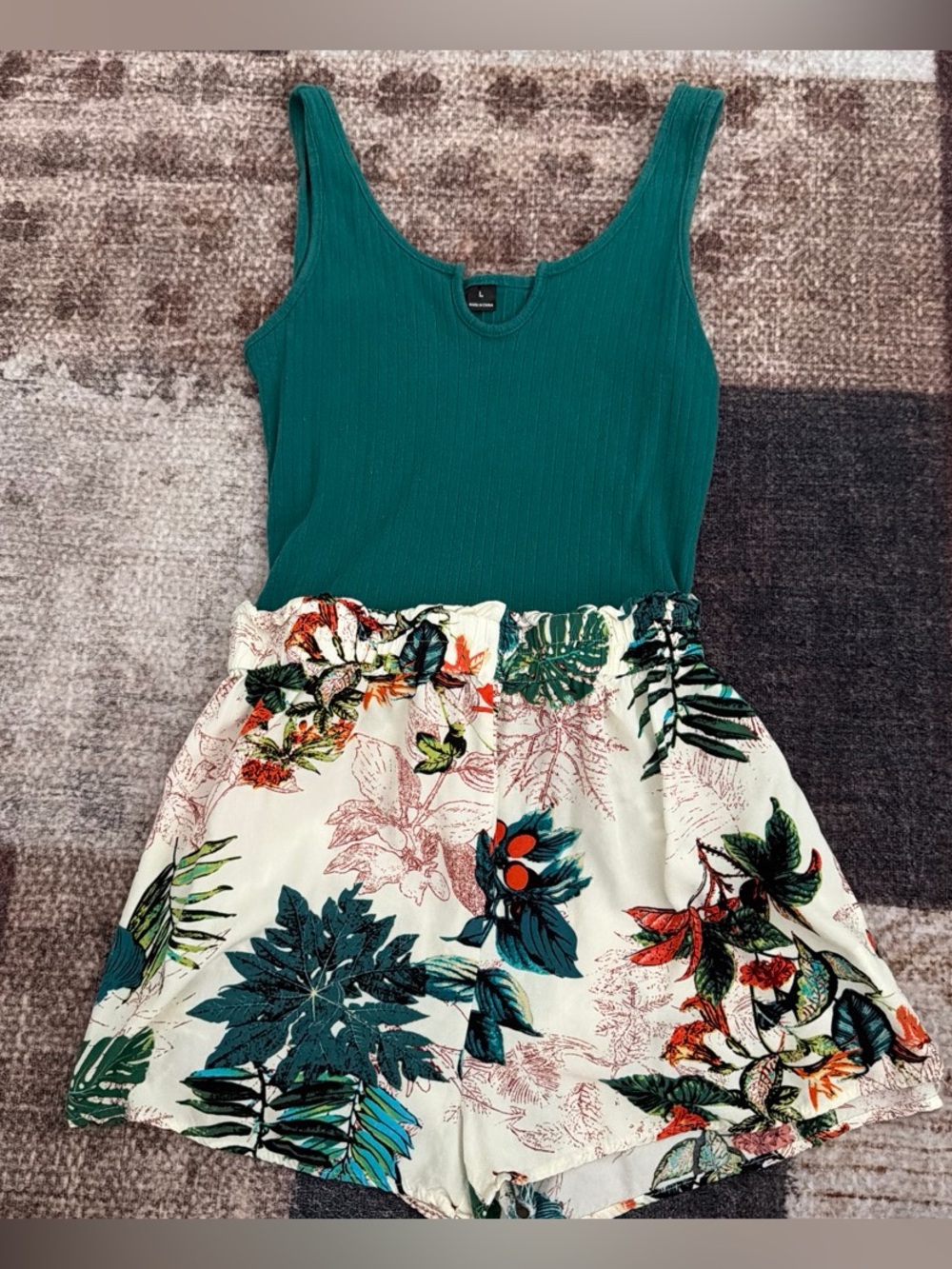 Women Green Tank Floral Romper